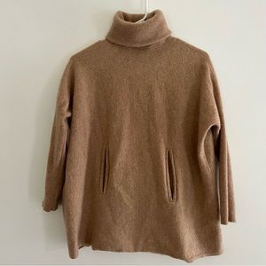 Garnet Hill Cashmere Wool Turtle Neck Sweater Fitted Sleeves Front Pocket Soft